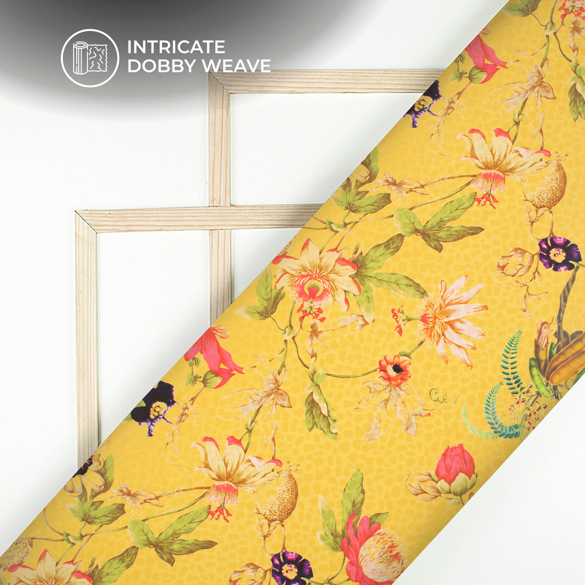 Mustard Yellow Floral Digital Print Dobby Satin Fabric