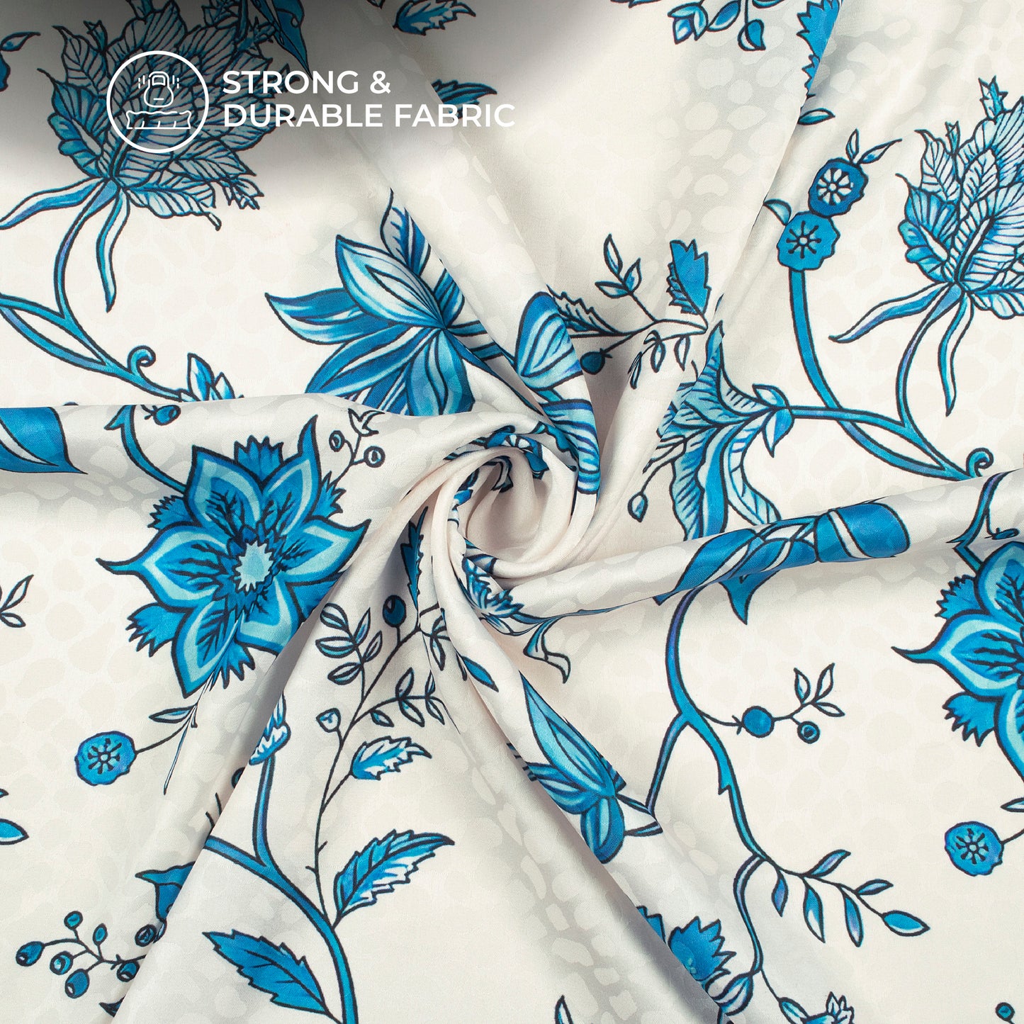 Bright Blue Floral Digital Print Dobby Satin Fabric