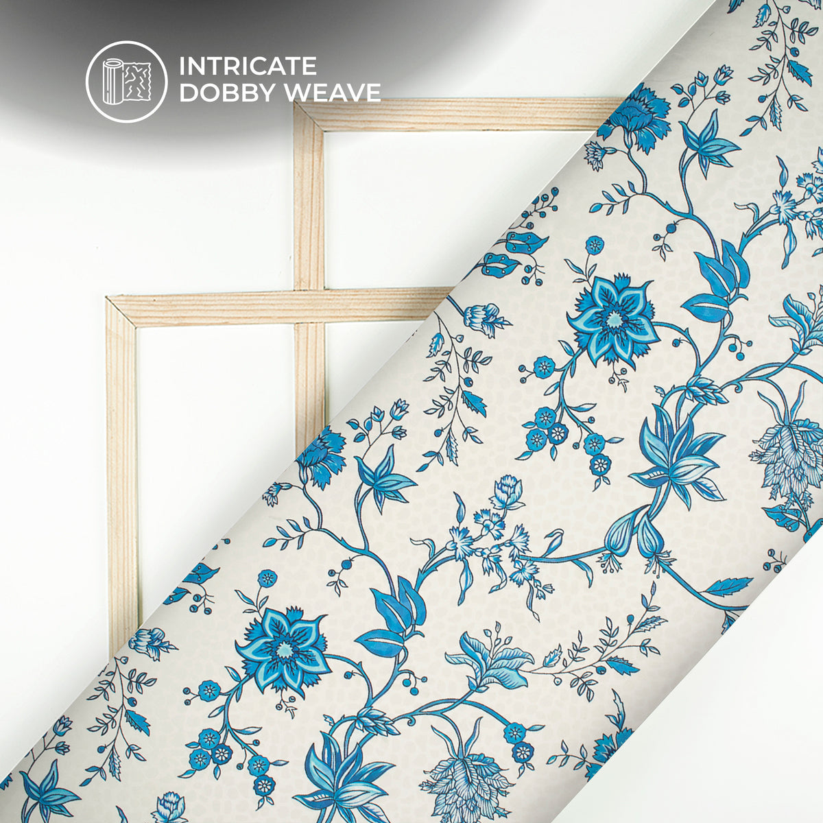 Bright Blue Floral Digital Print Dobby Satin Fabric
