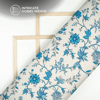 Bright Blue Floral Digital Print Dobby Satin Fabric