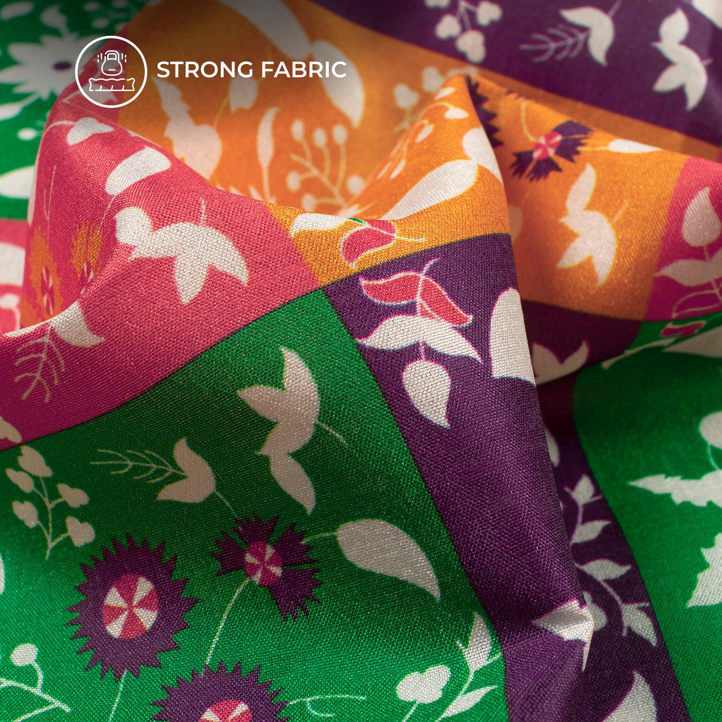 Multi-Color Checks,Floral Digital Print Flat Silk Fabric