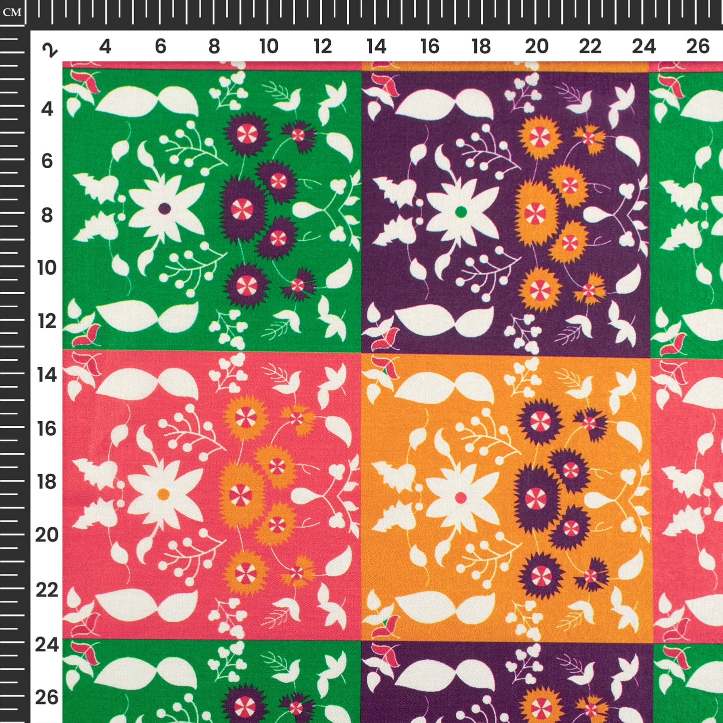 Multi-Color Checks,Floral Digital Print Flat Silk Fabric