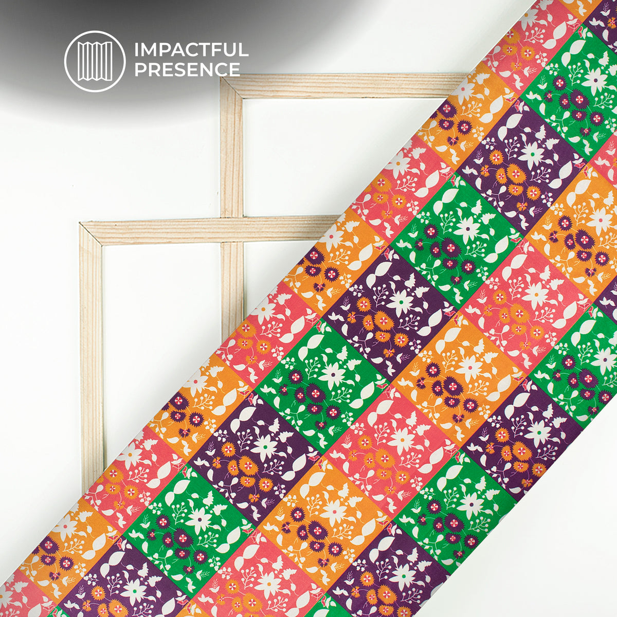 Multi-Color Checks,Floral Digital Print Flat Silk Fabric
