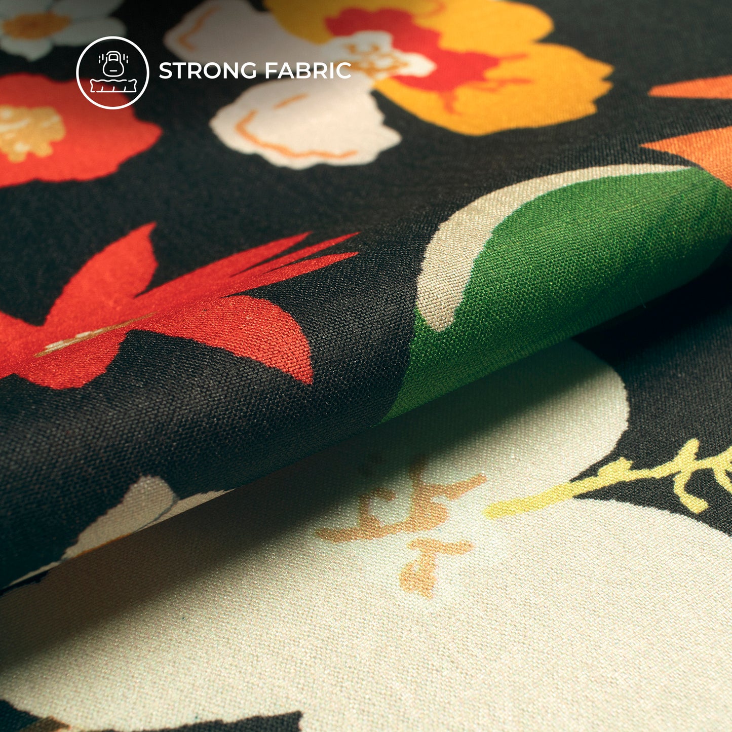 Black Floral Digital Print Flat Silk Fabric