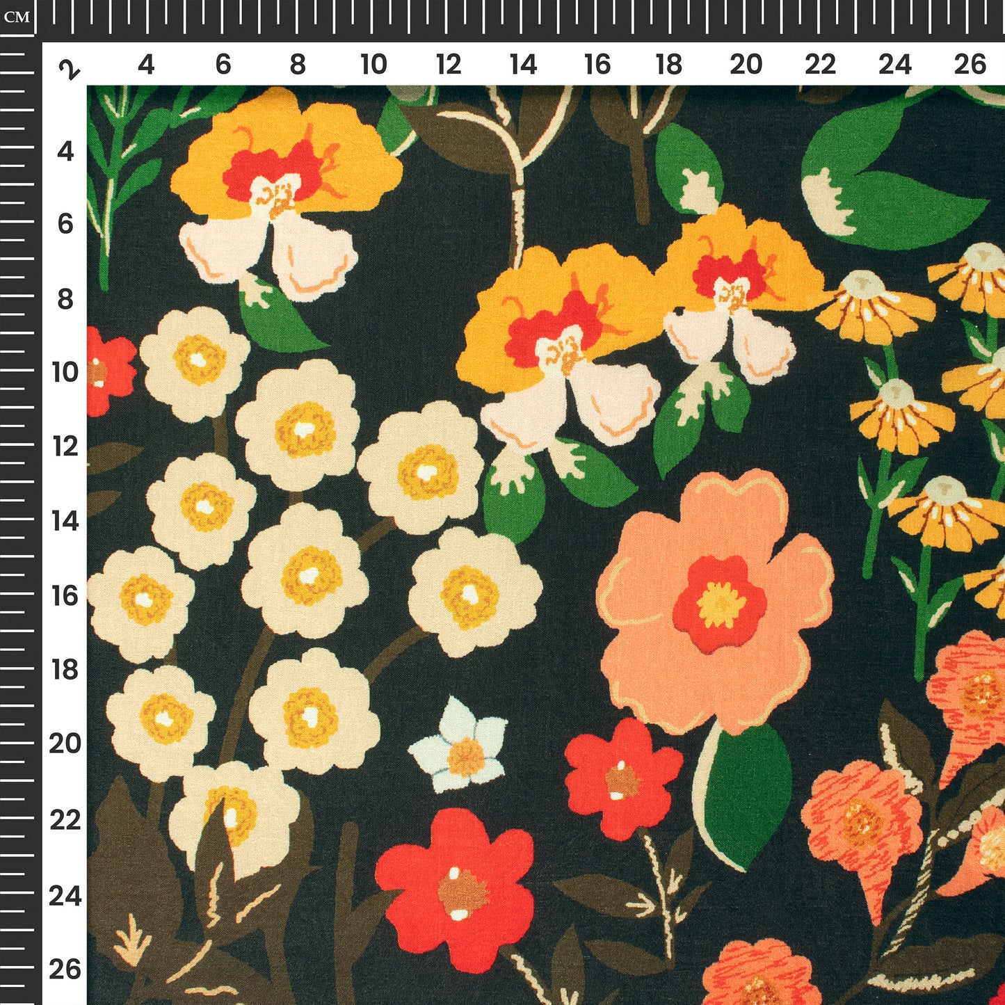 Black Floral Digital Print Flat Silk Fabric