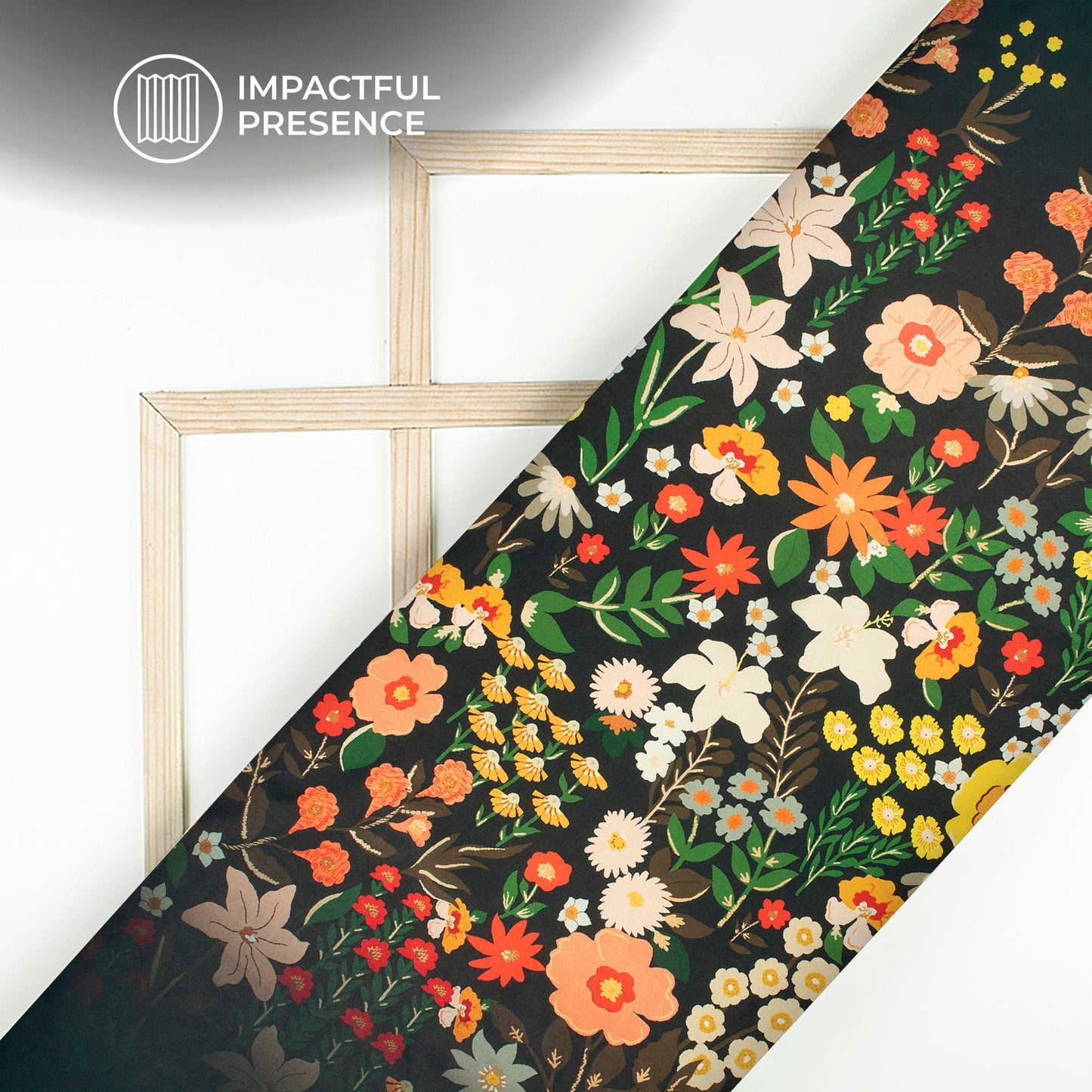 Black Floral Digital Print Flat Silk Fabric
