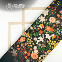 Black Floral Digital Print Flat Silk Fabric