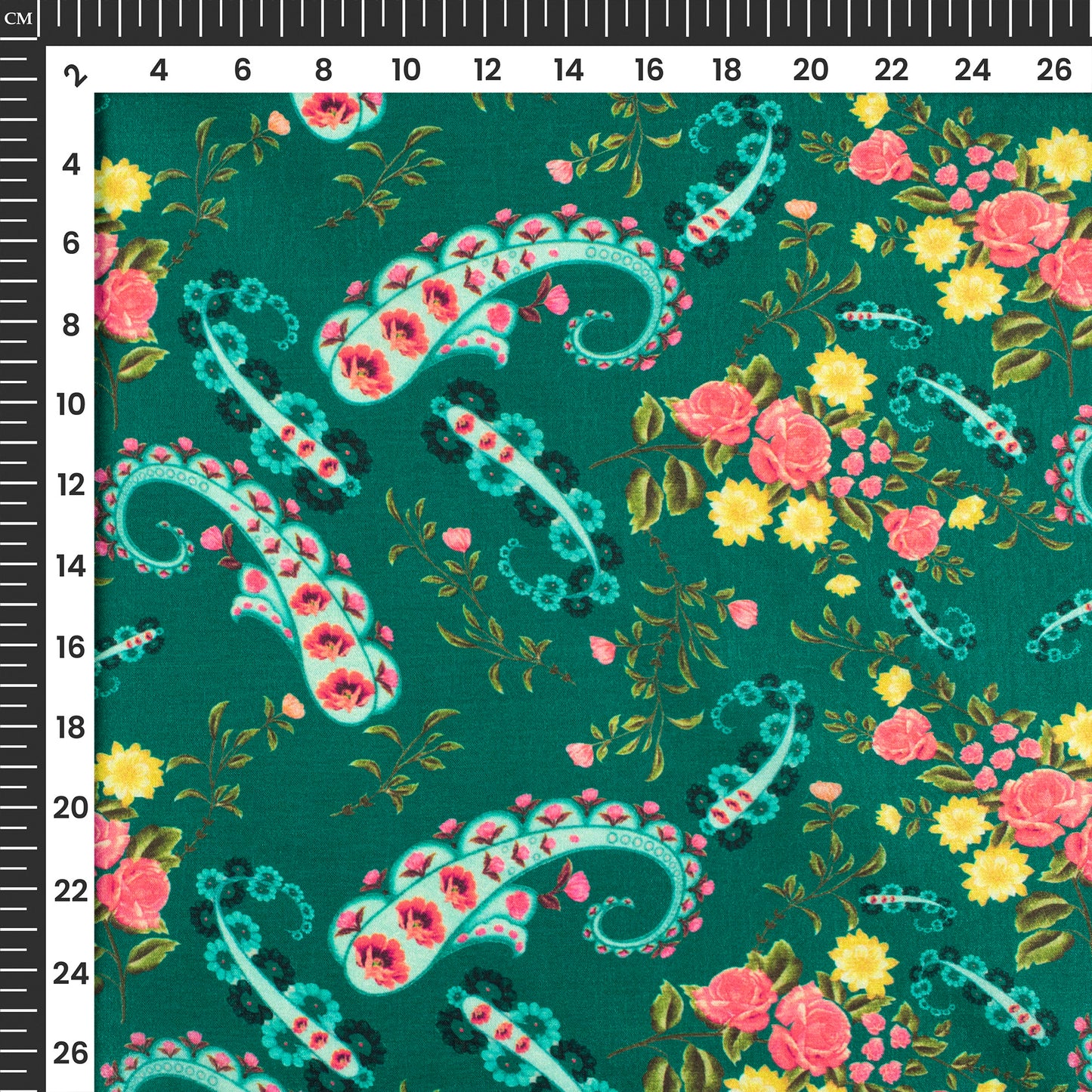 Pink Green Paisley Digital Print Flat Silk Fabric