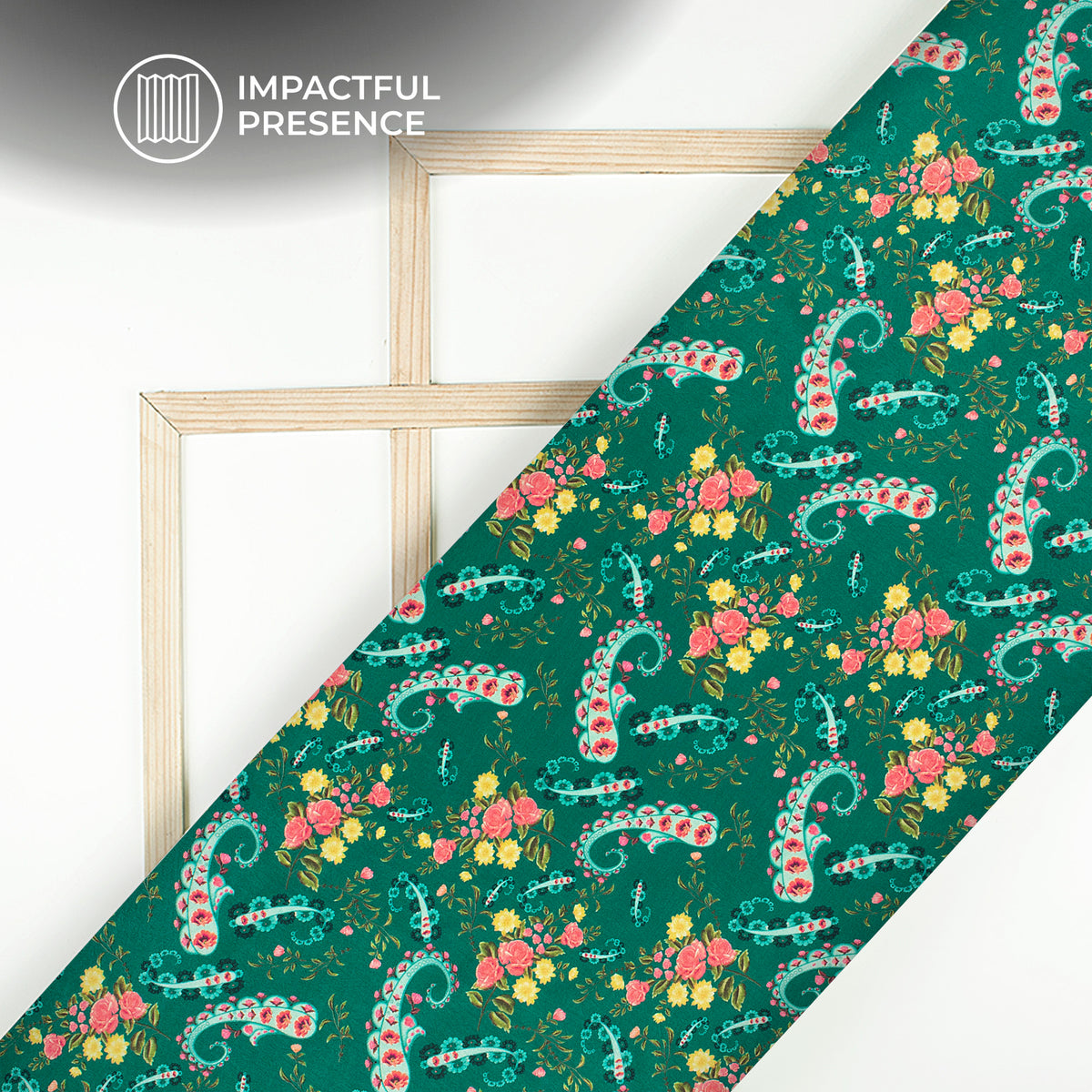 Pink Green Paisley Digital Print Flat Silk Fabric