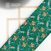 Pink Green Paisley Digital Print Flat Silk Fabric
