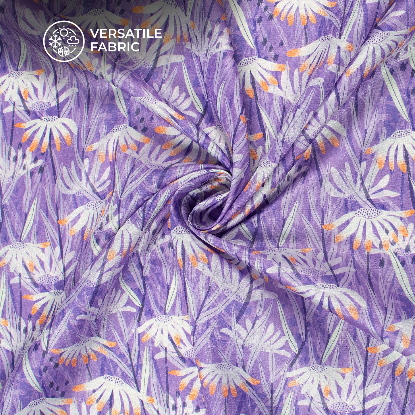 Lavender Purple Floral Digital Print Flat Silk Fabric