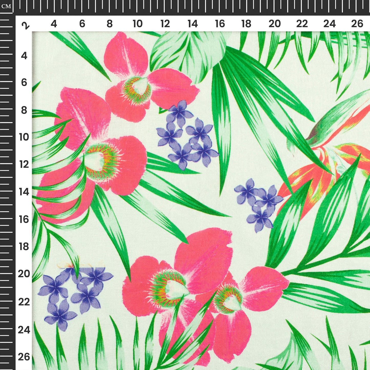 White Floral Digital Print Flat Silk Fabric