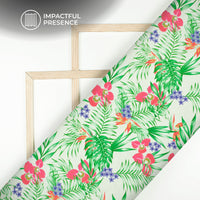 White Floral Digital Print Flat Silk Fabric