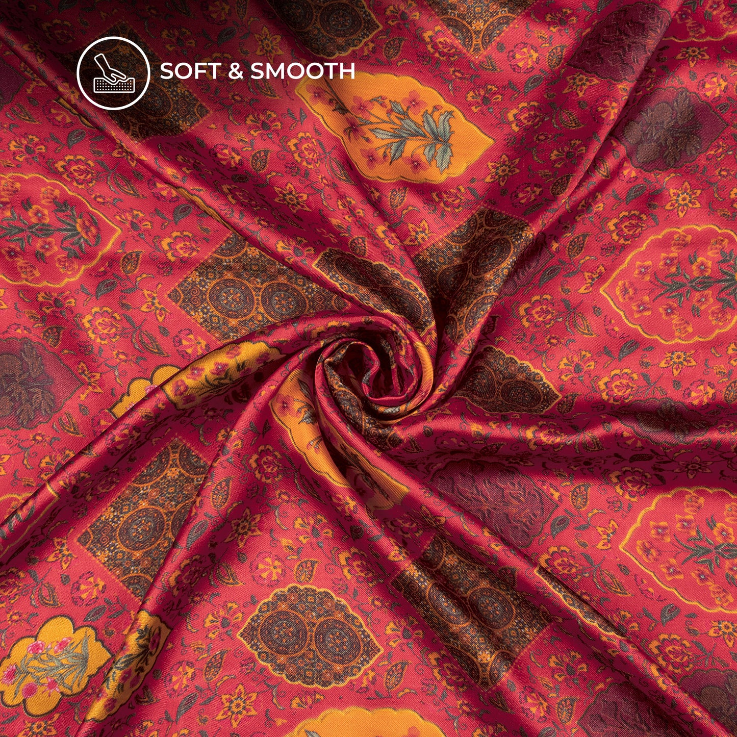 Cherry Red Ethnic-Floral Digital Print Viscose Gaji Silk Fabric