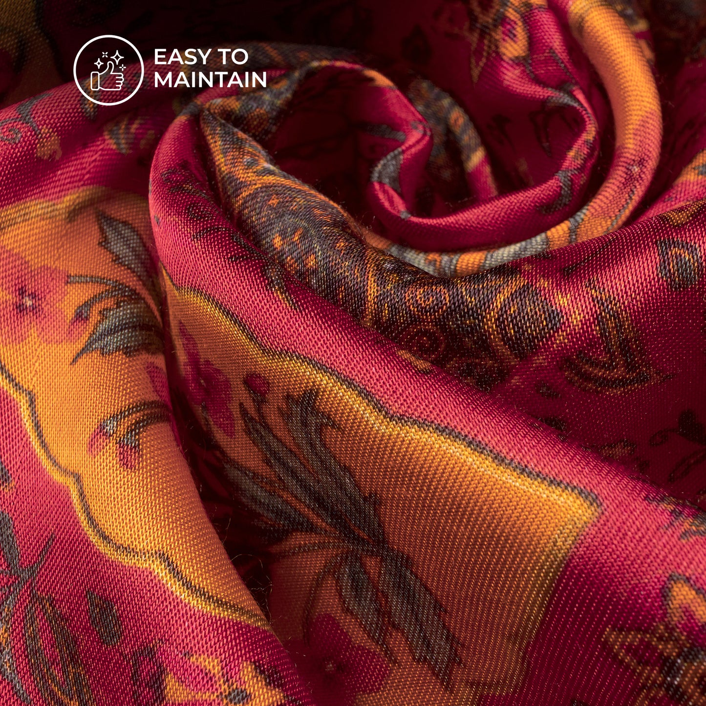 Cherry Red Ethnic-Floral Digital Print Viscose Gaji Silk Fabric