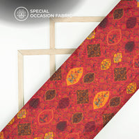 Cherry Red Ethnic-Floral Digital Print Viscose Gaji Silk Fabric
