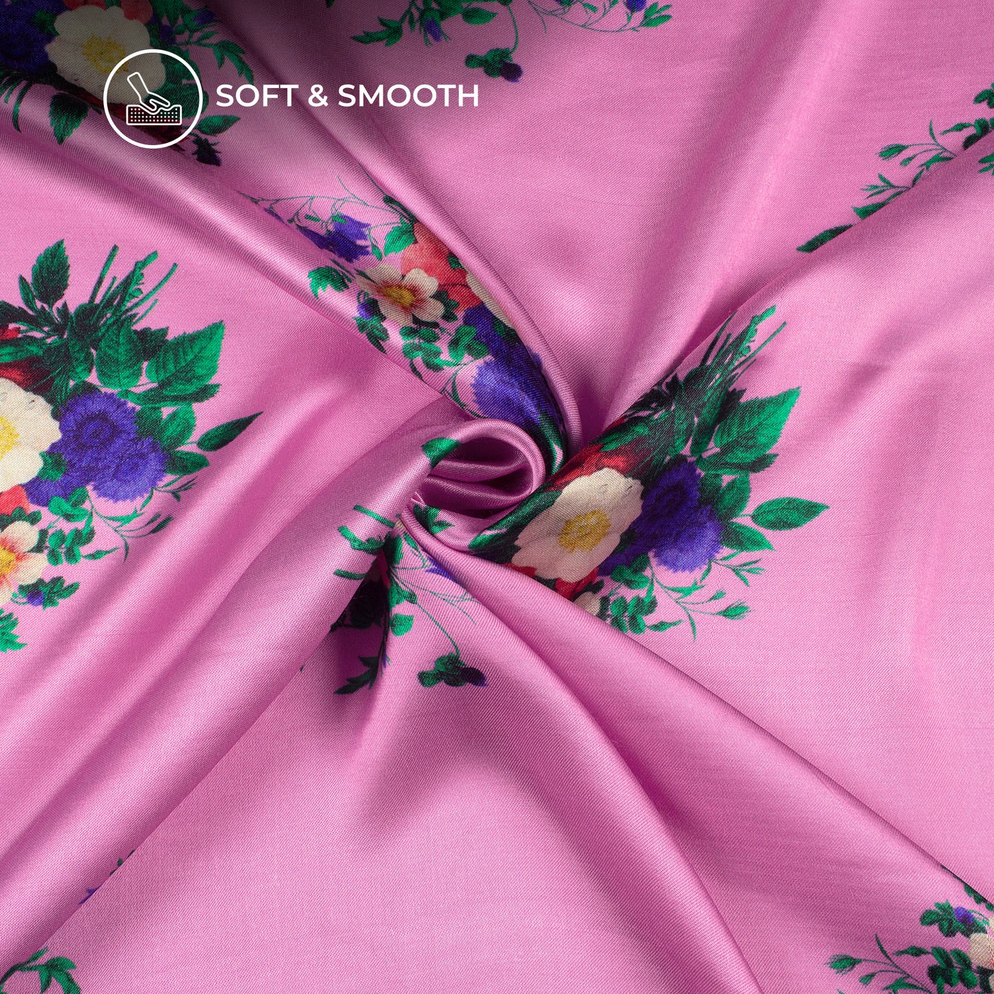 Fuscia Pink Floral Digital Print Viscose Gaji Silk Fabric