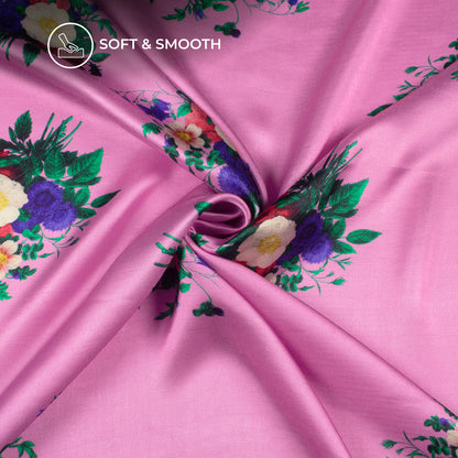 Fuscia Pink Floral Digital Print Viscose Gaji Silk Fabric