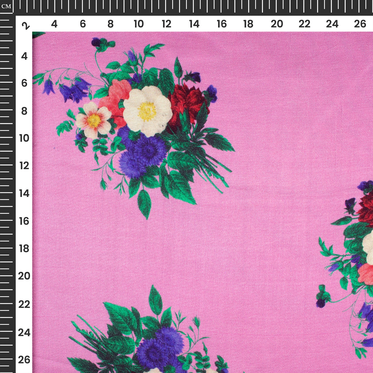 Fuscia Pink Floral Digital Print Viscose Gaji Silk Fabric