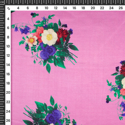 Fuscia Pink Floral Digital Print Viscose Gaji Silk Fabric