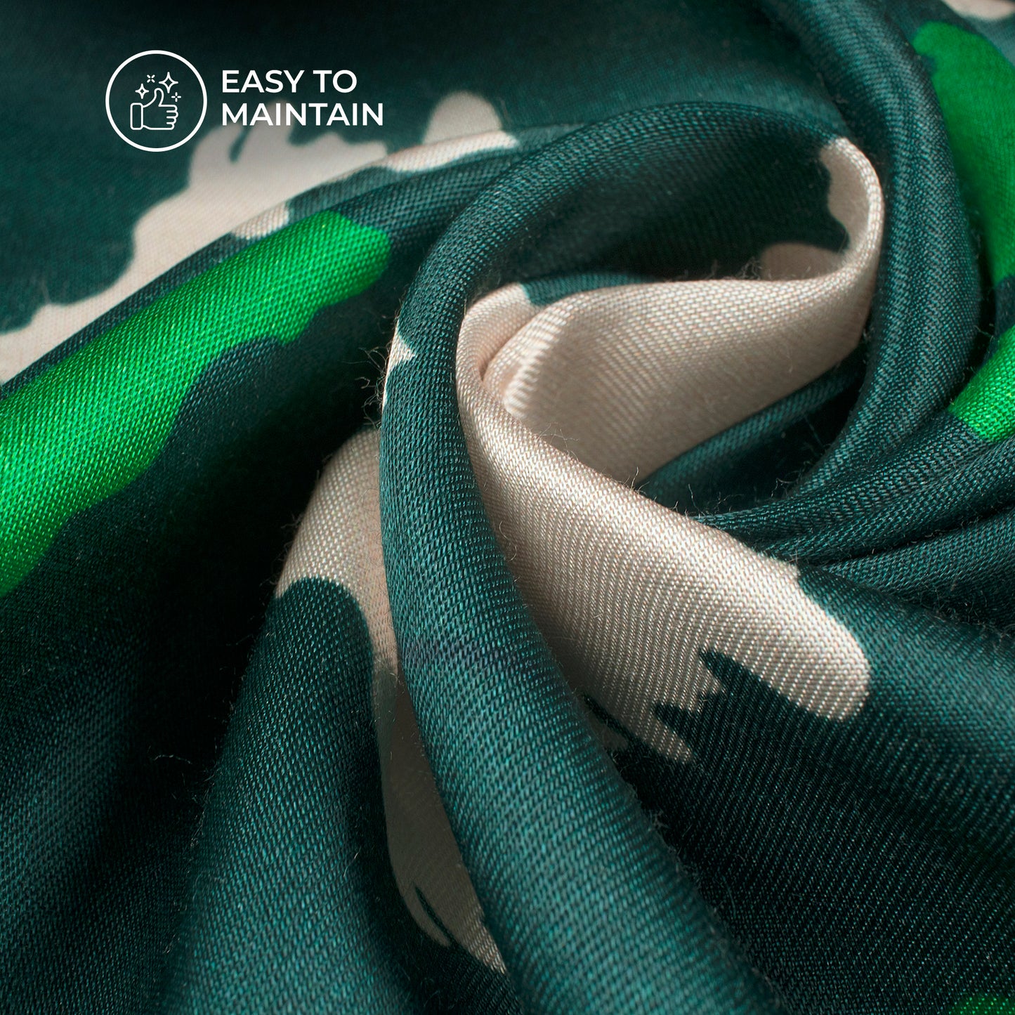 Dark Pine Green Abstract Digital Print Viscose Gaji Silk Fabric