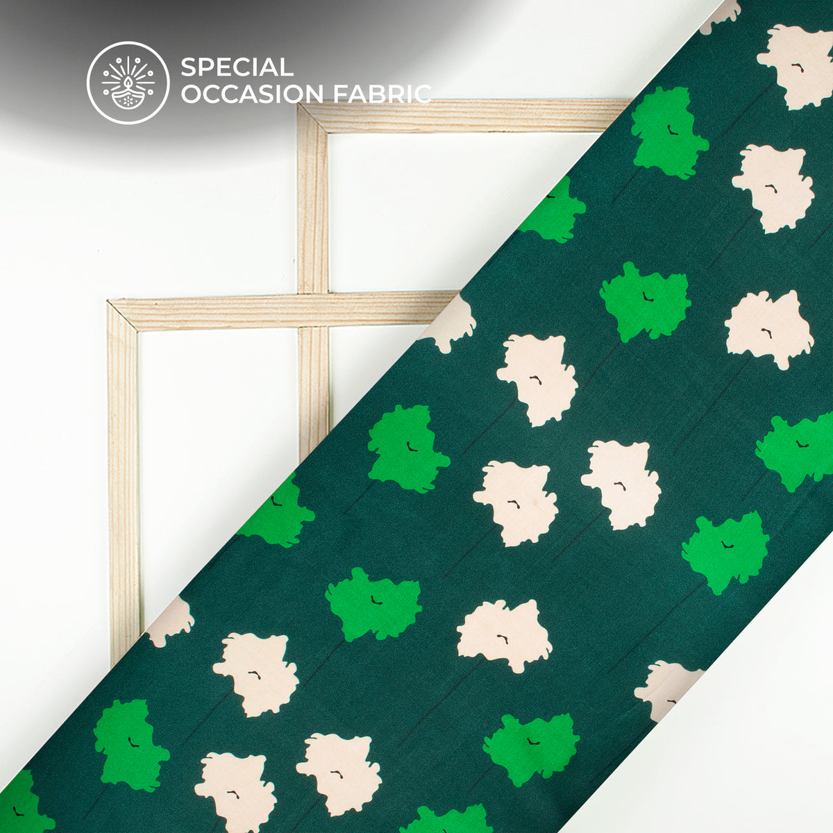 Dark Pine Green Abstract Digital Print Viscose Gaji Silk Fabric