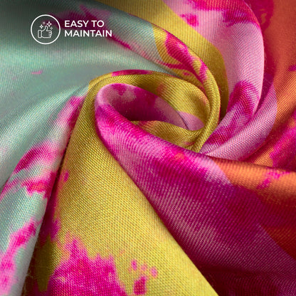 Multi-Color Stripes Tie And Dye Digital Print Viscose Gaji Silk Fabric