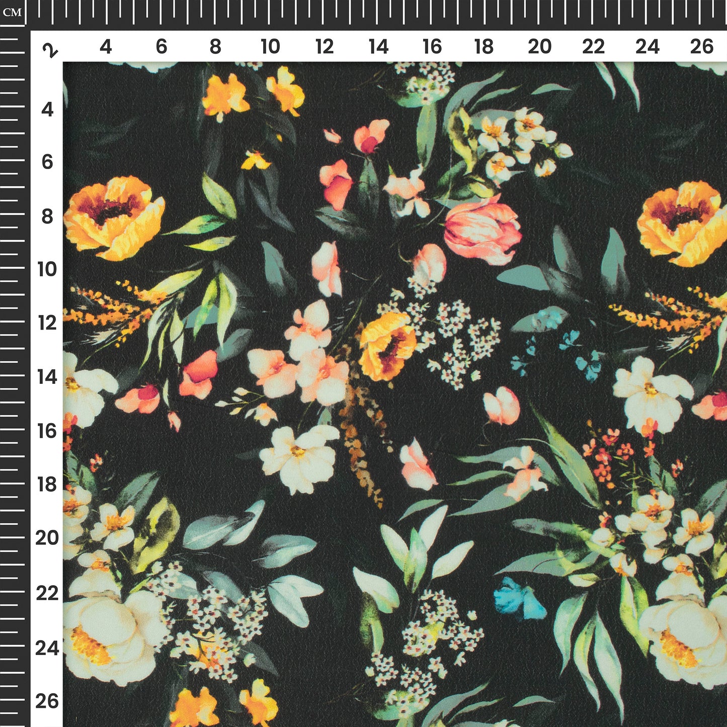 Black Floral Digital Print Viscose Natural Crepe Fabric