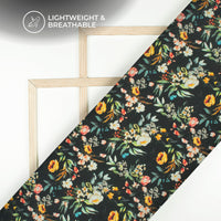 Black Floral Digital Print Viscose Natural Crepe Fabric
