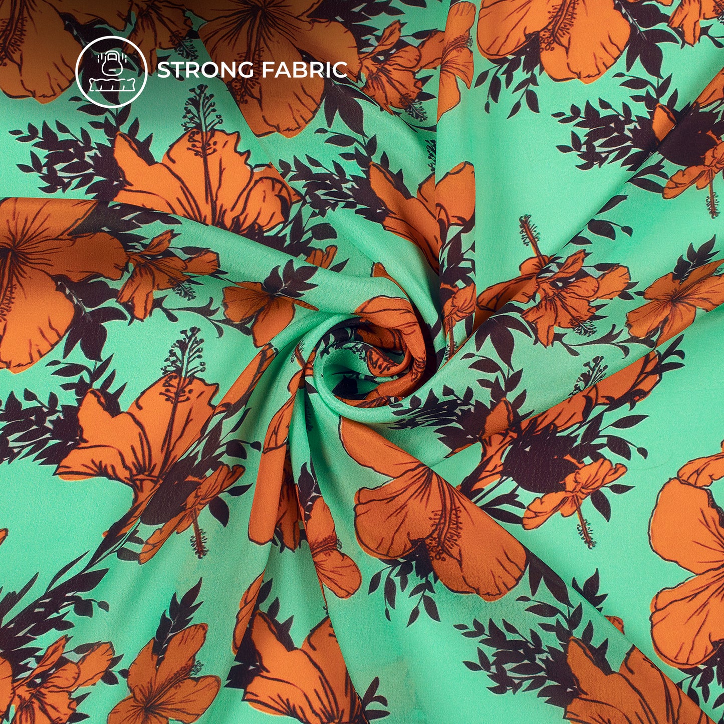 Fern Green Floral Digital Print Viscose Natural Crepe Fabric
