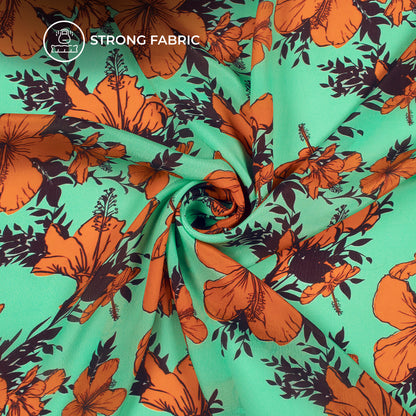 Fern Green Floral Digital Print Viscose Natural Crepe Fabric