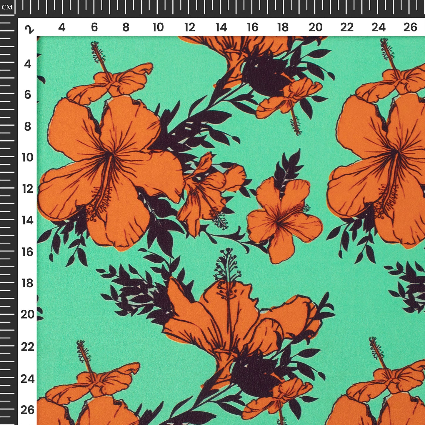 Fern Green Floral Digital Print Viscose Natural Crepe Fabric