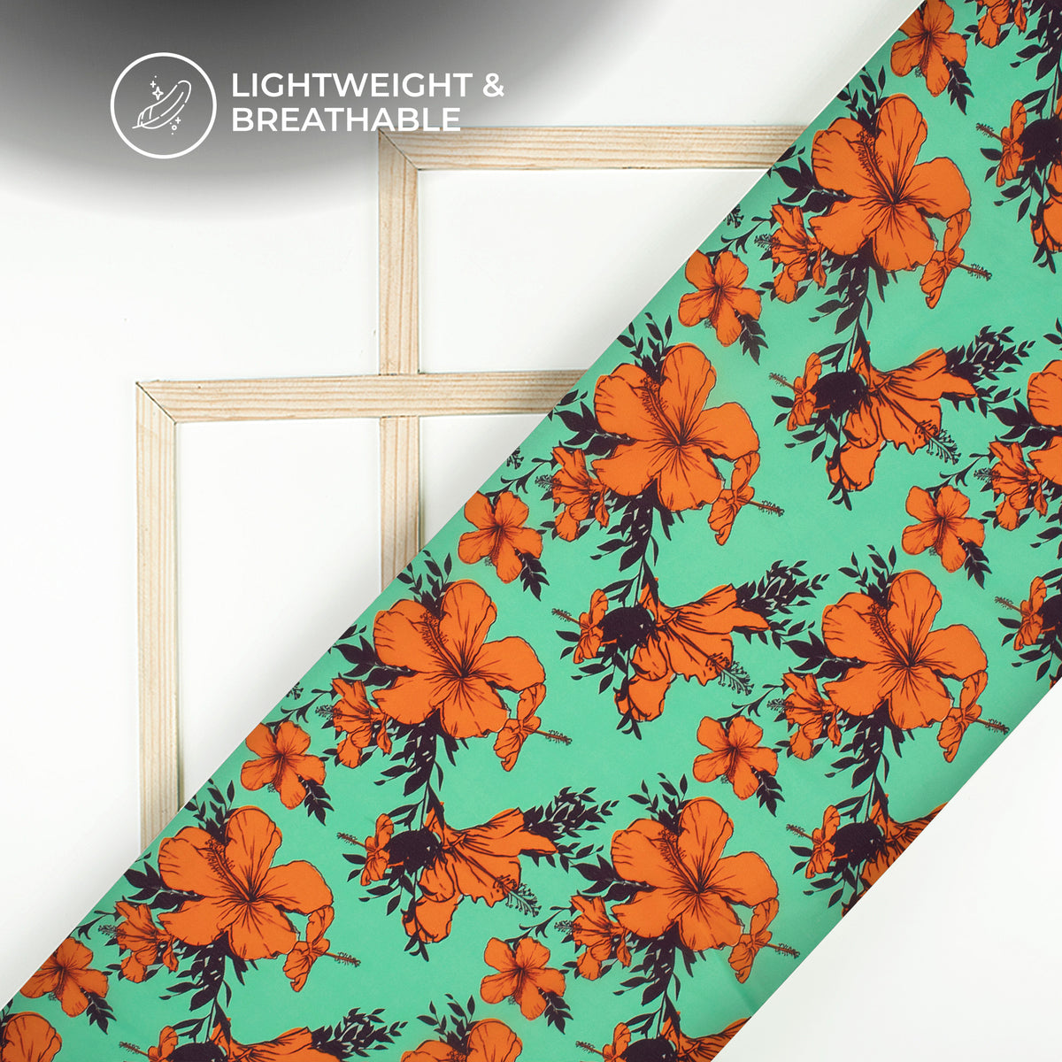 Fern Green Floral Digital Print Viscose Natural Crepe Fabric