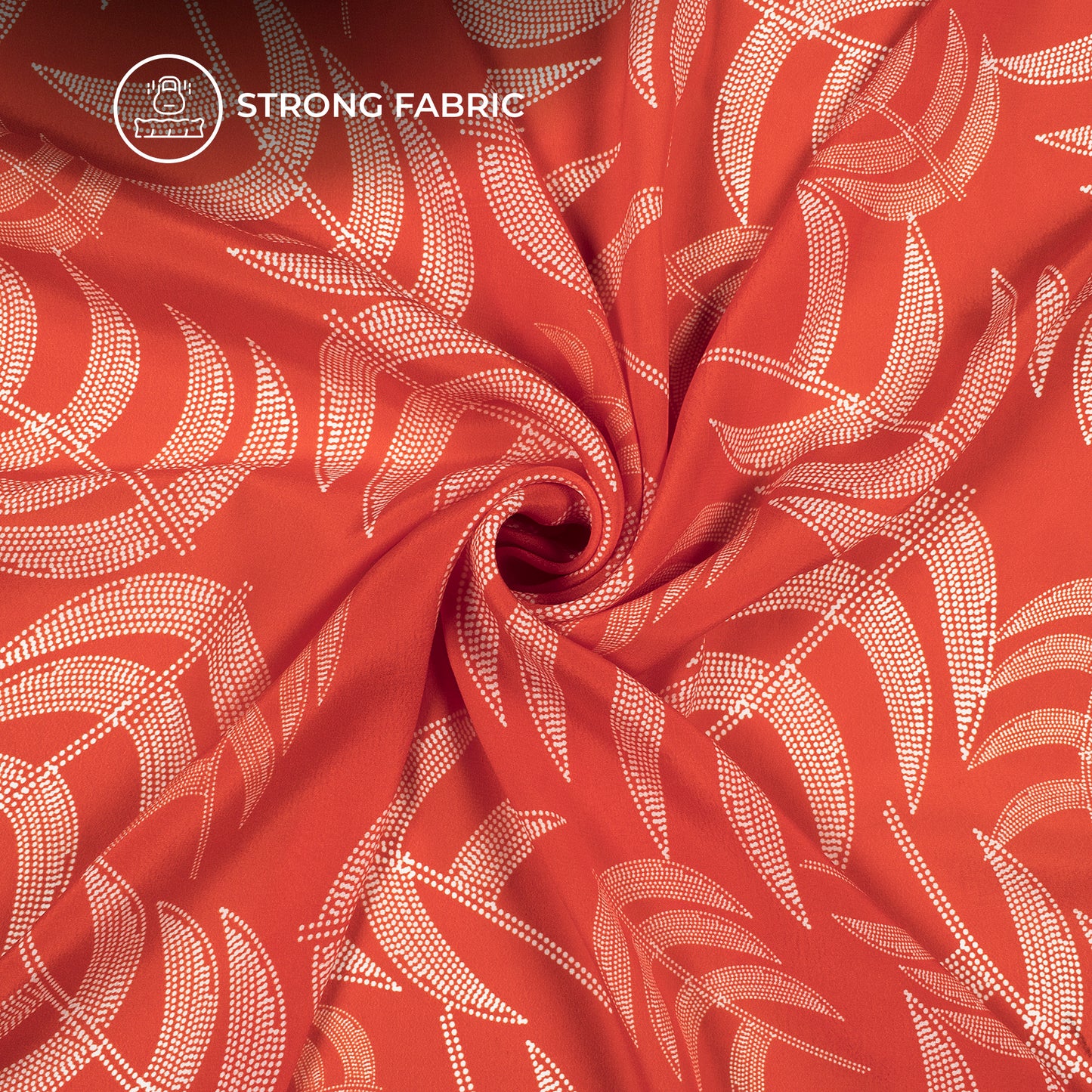 Scarlet Red Leaf Digital Print Viscose Natural Crepe Fabric