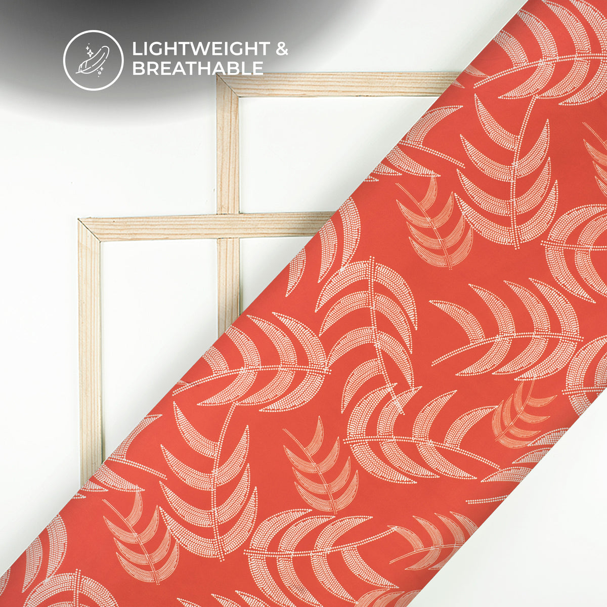 Scarlet Red Leaf Digital Print Viscose Natural Crepe Fabric