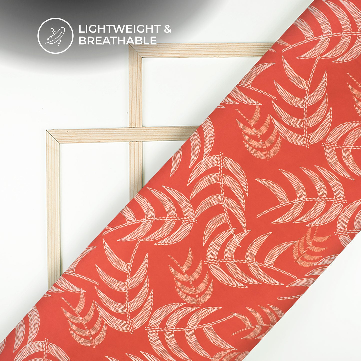 Scarlet Red Leaf Digital Print Viscose Natural Crepe Fabric