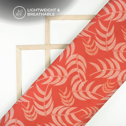 Scarlet Red Leaf Digital Print Viscose Natural Crepe Fabric