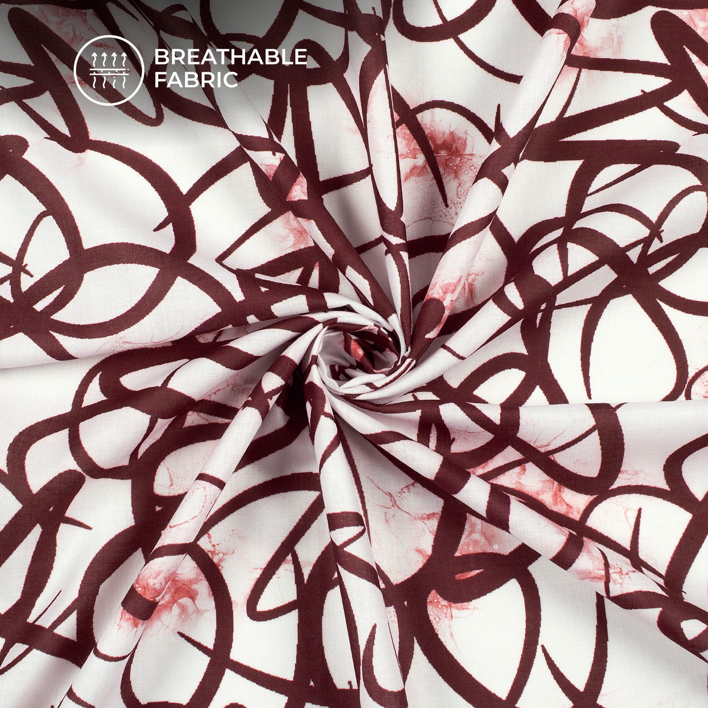 Dark Brown Abstract Digital Print Poly Cambric Fabric