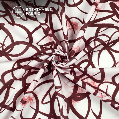 Dark Brown Abstract Digital Print Poly Cambric Fabric