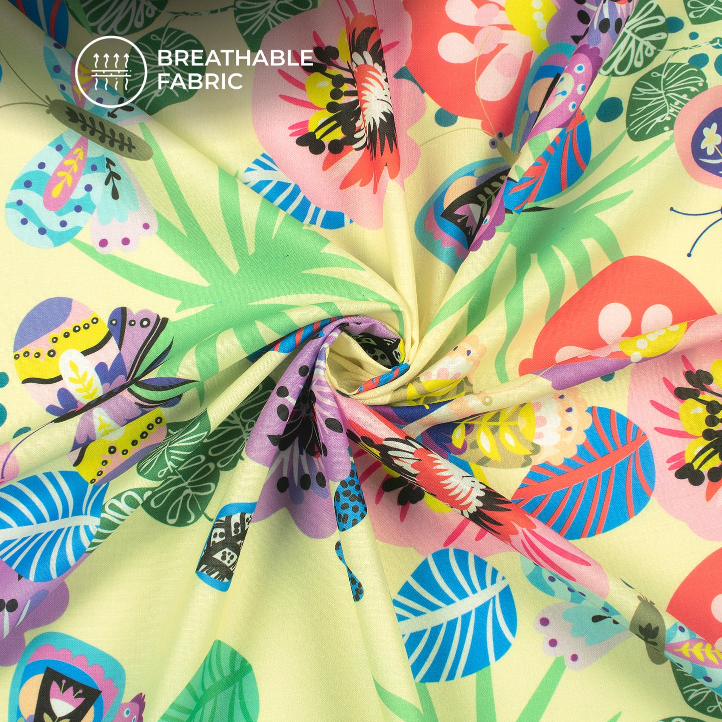 Multi-Color Floral Digital Print Poly Cambric Fabric