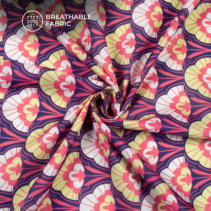 Navy Bule Floral Digital Print Poly Cambric Fabric
