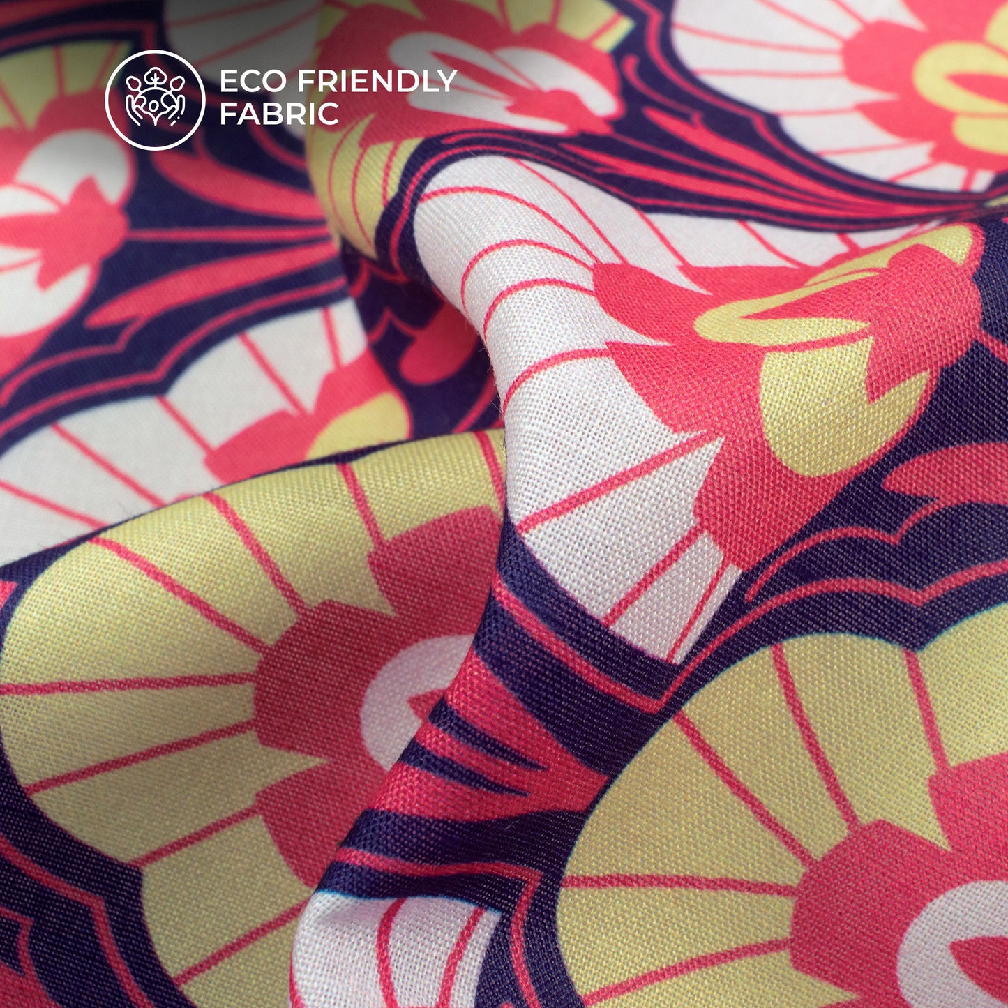 Navy Bule Floral Digital Print Poly Cambric Fabric