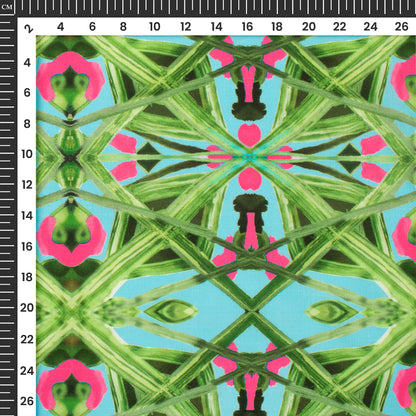 Mint Green Geometrical,Floral Digital Print Poly Cambric Fabric