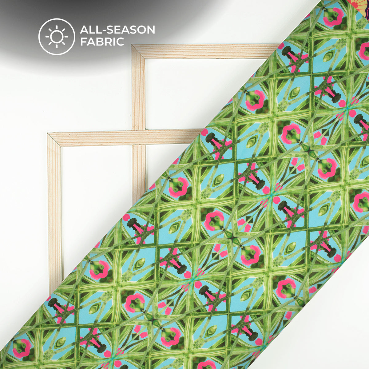 Mint Green Geometrical,Floral Digital Print Poly Cambric Fabric