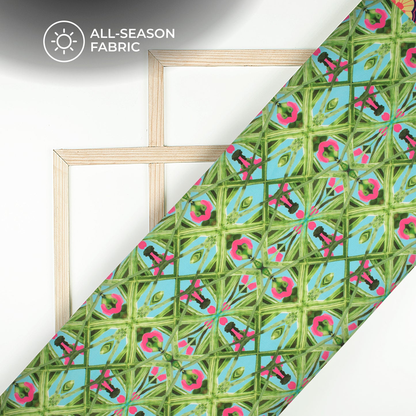 Mint Green Geometrical,Floral Digital Print Poly Cambric Fabric
