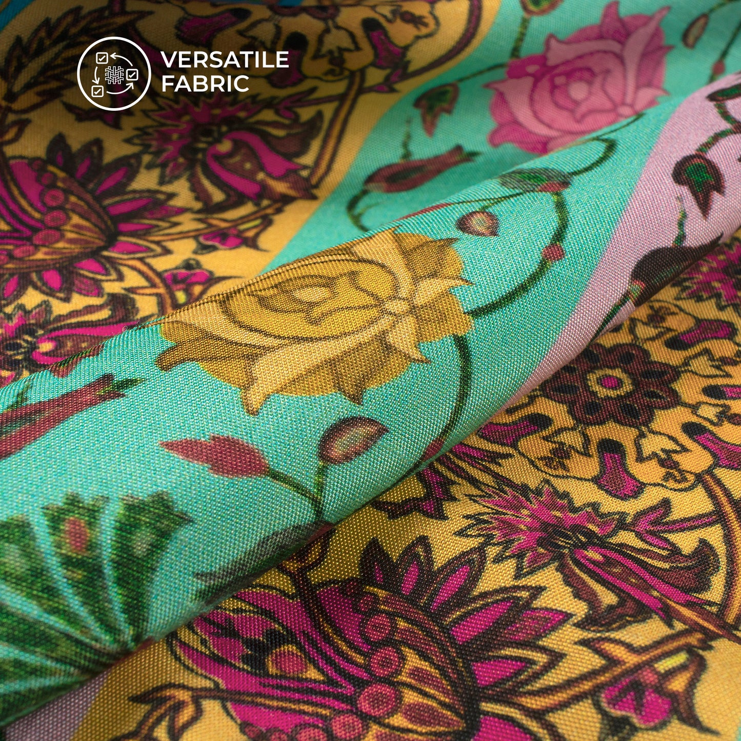 Multi-Color Stripes,Floral Digital Print Bemberg Raw Silk Fabric