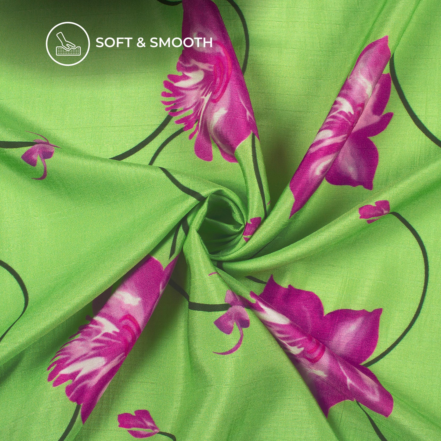 Mint Green Floral Digital Print Bemberg Raw Silk Fabric
