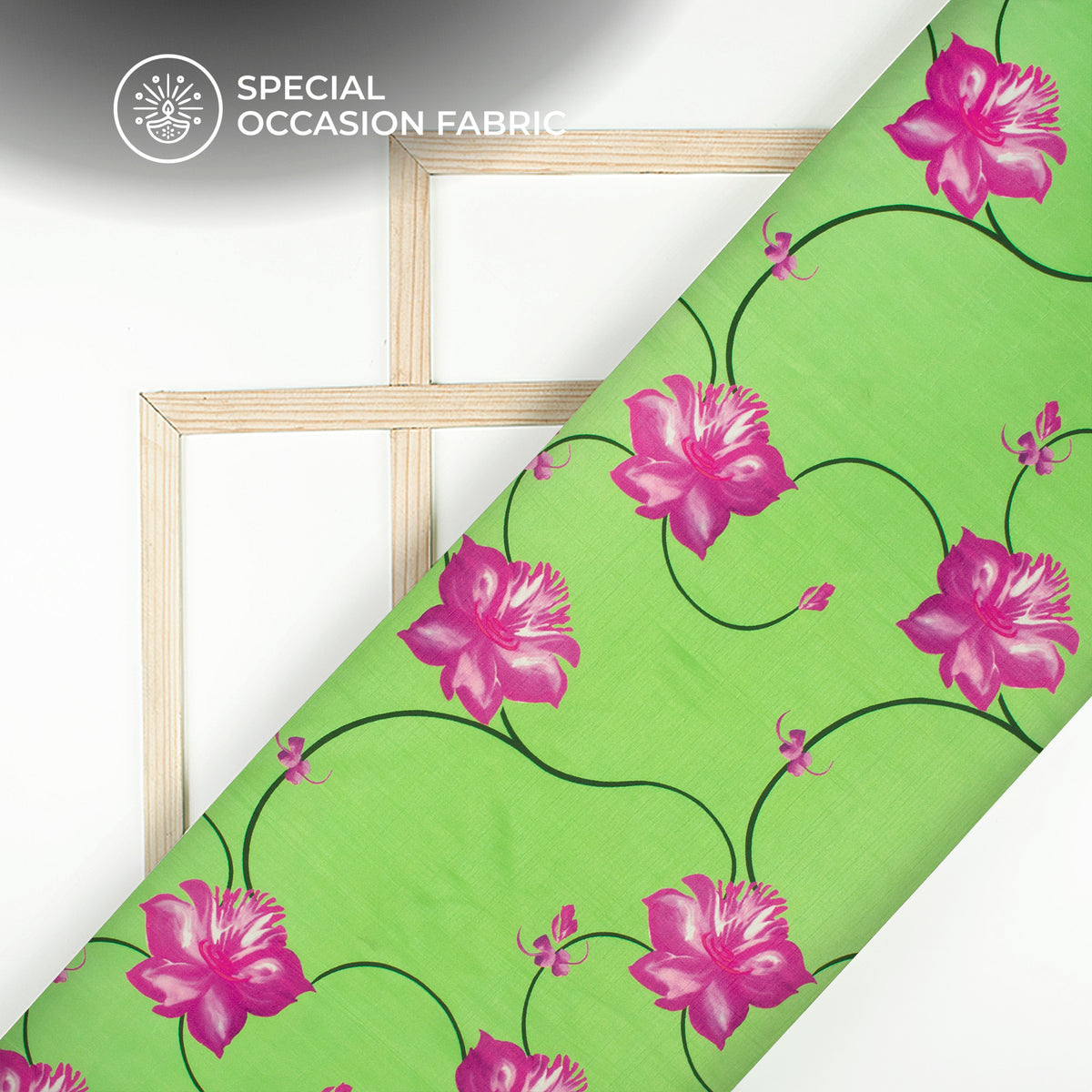 Mint Green Floral Digital Print Bemberg Raw Silk Fabric