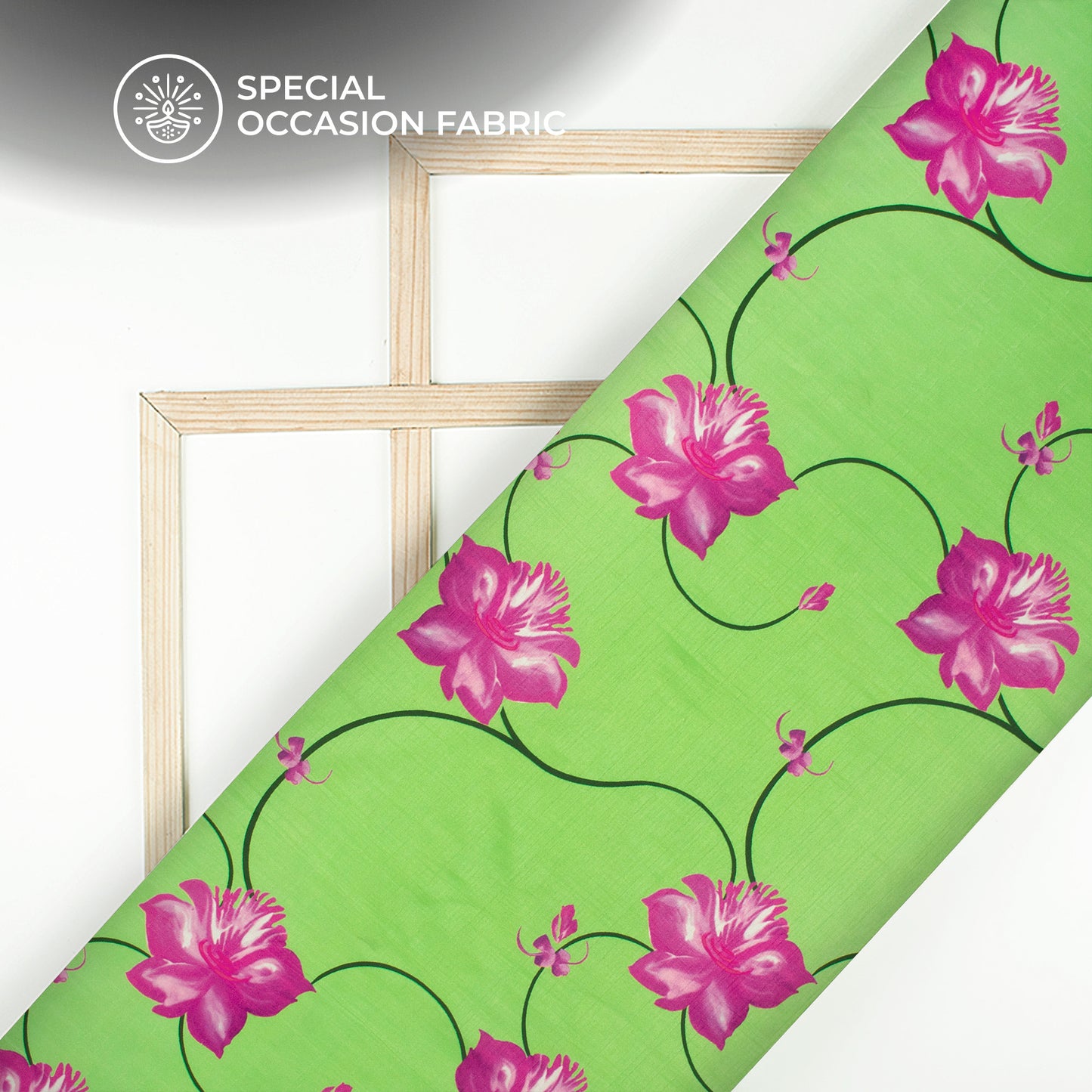 Mint Green Floral Digital Print Bemberg Raw Silk Fabric