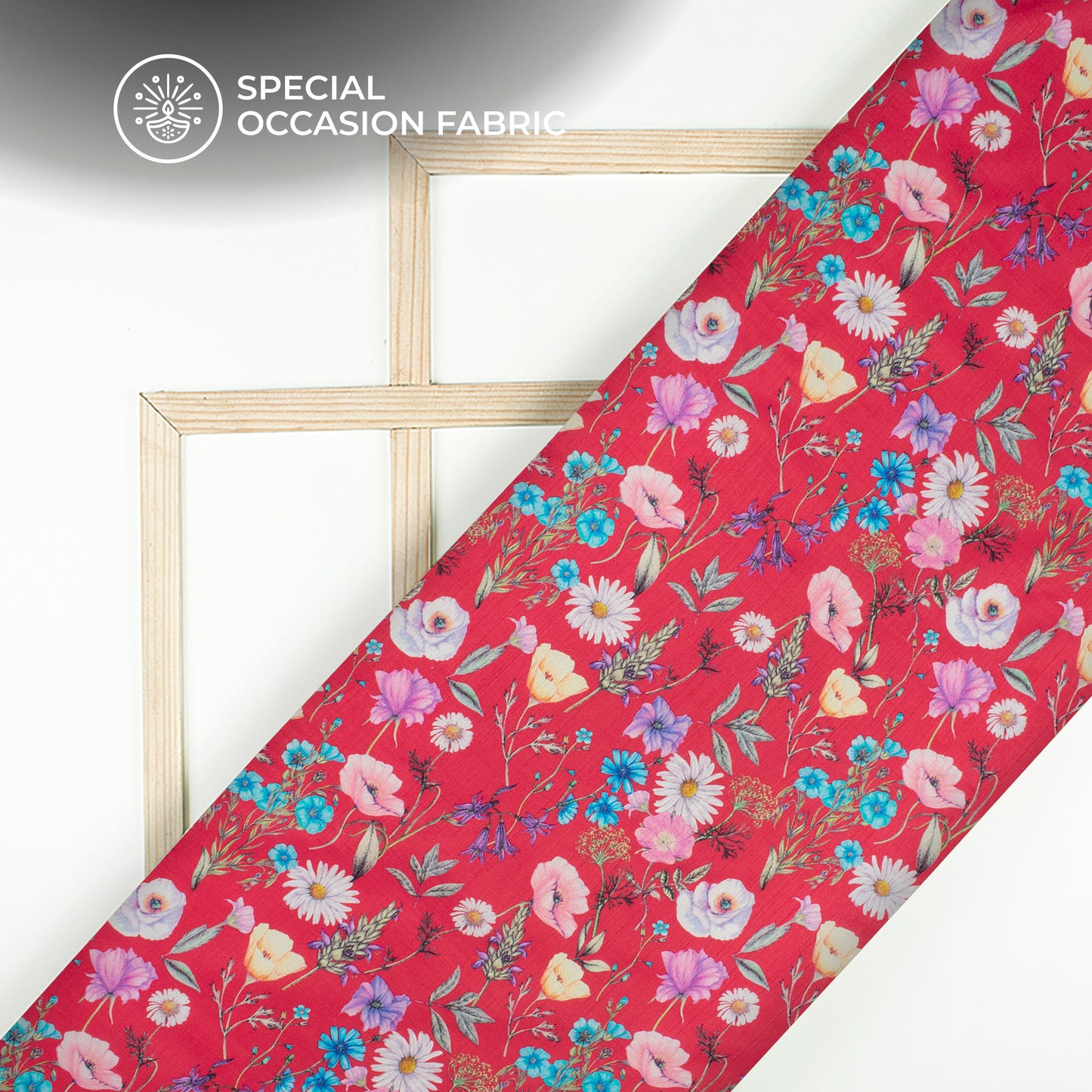 Crimson Red Floral Digital Print Bemberg Raw Silk Fabric